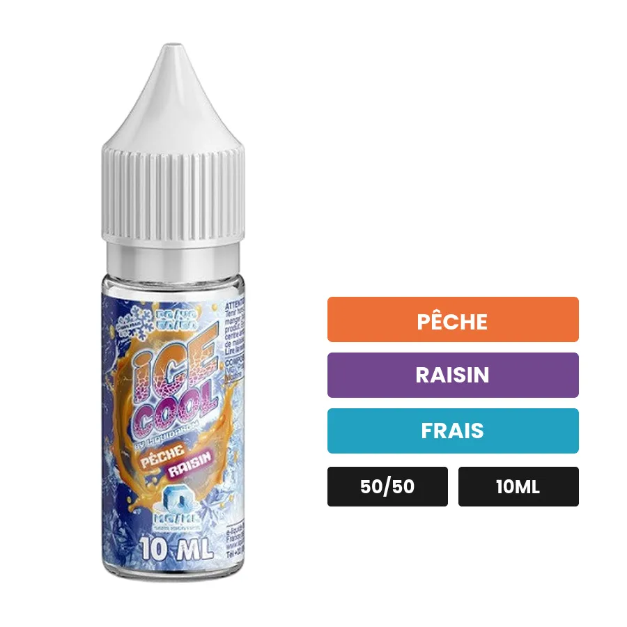E-liquide Pêche Raisin de Liquidarom, 10 ml, saveurs pêche, raisin et frais.