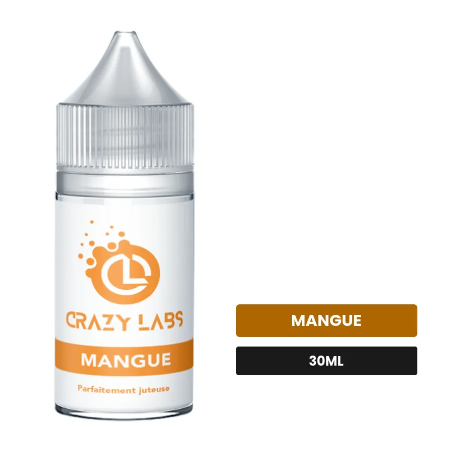 Arome concentre Mangue de Crazy Labs, 30 ml, saveur mangue, sans nicotine — arôme à diluer de nicotine.