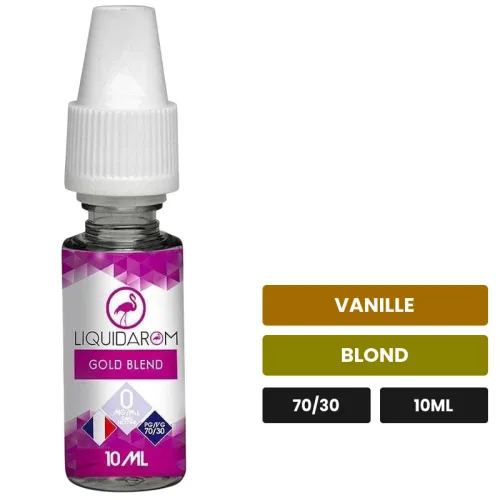 E-liquide Gold Blend de Liquidarom, 10 ml, saveurs vanille et blond.
