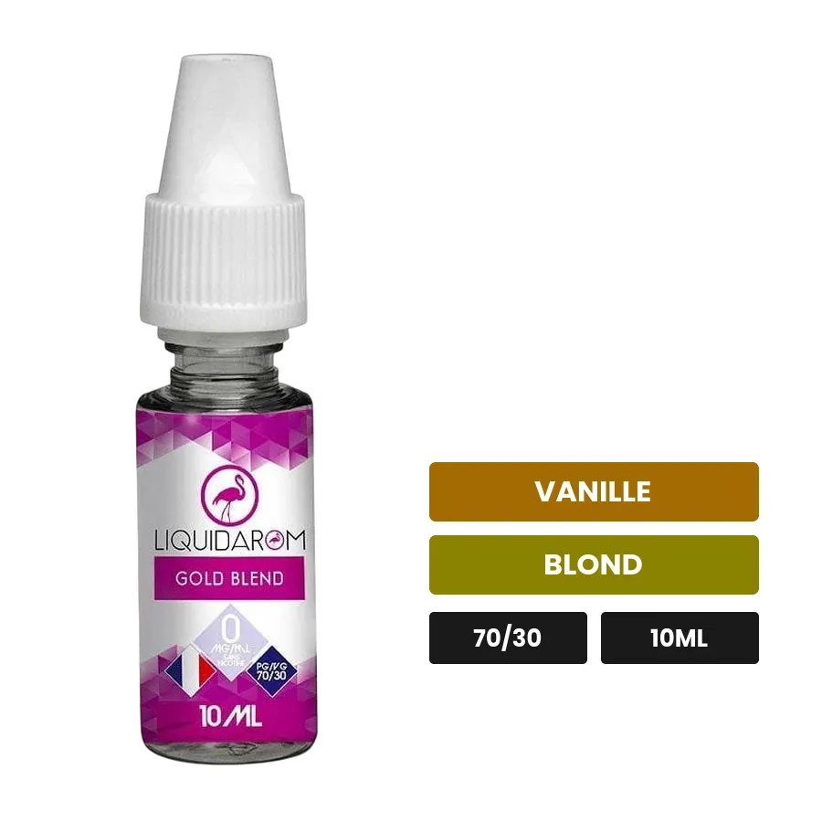 E-liquide Gold Blend de Liquidarom, 10 ml, saveurs vanille et blond.