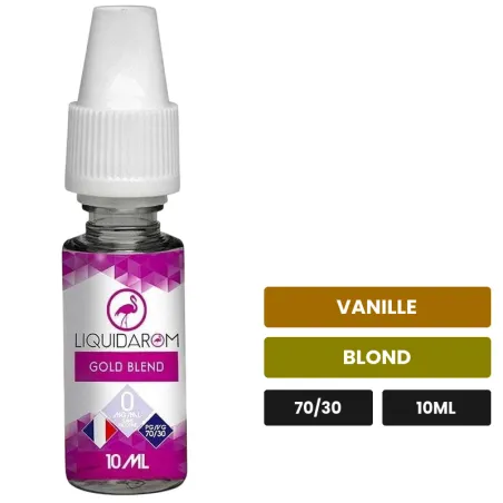 E-liquide Gold Blend de Liquidarom, 10 ml, saveurs vanille et blond.