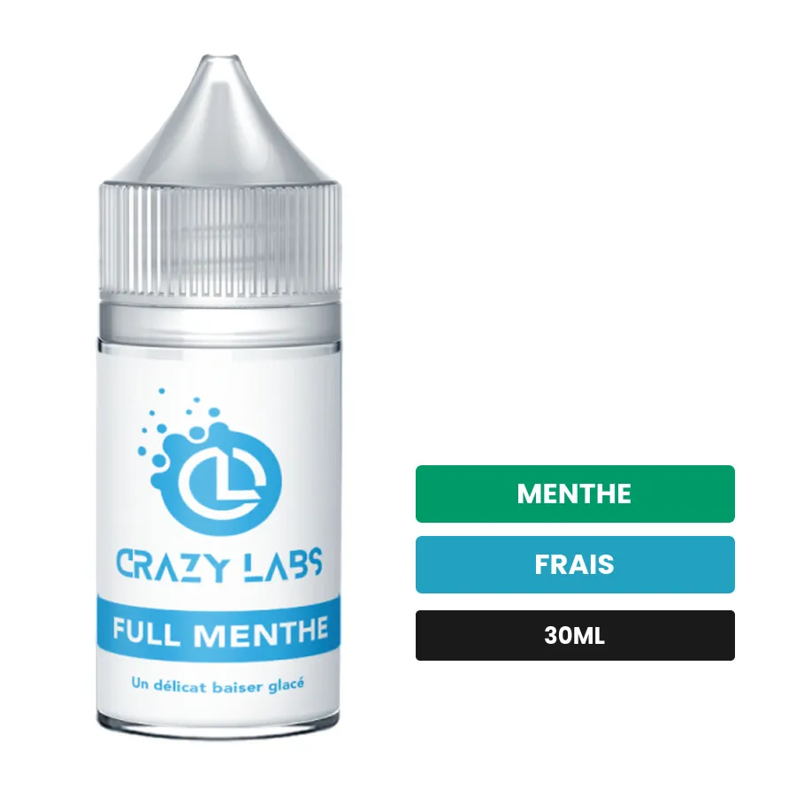 Arome concentre Full Menthe de Crazy Labs, 30 ml, saveurs menthe et frais, sans nicotine — arôme à diluer de nicotine.