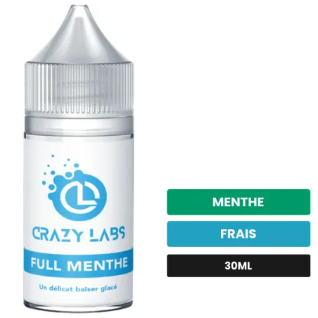 Arome concentre Full Menthe de Crazy Labs, 30 ml, saveurs menthe et frais, sans nicotine — arôme à diluer de nicotine.