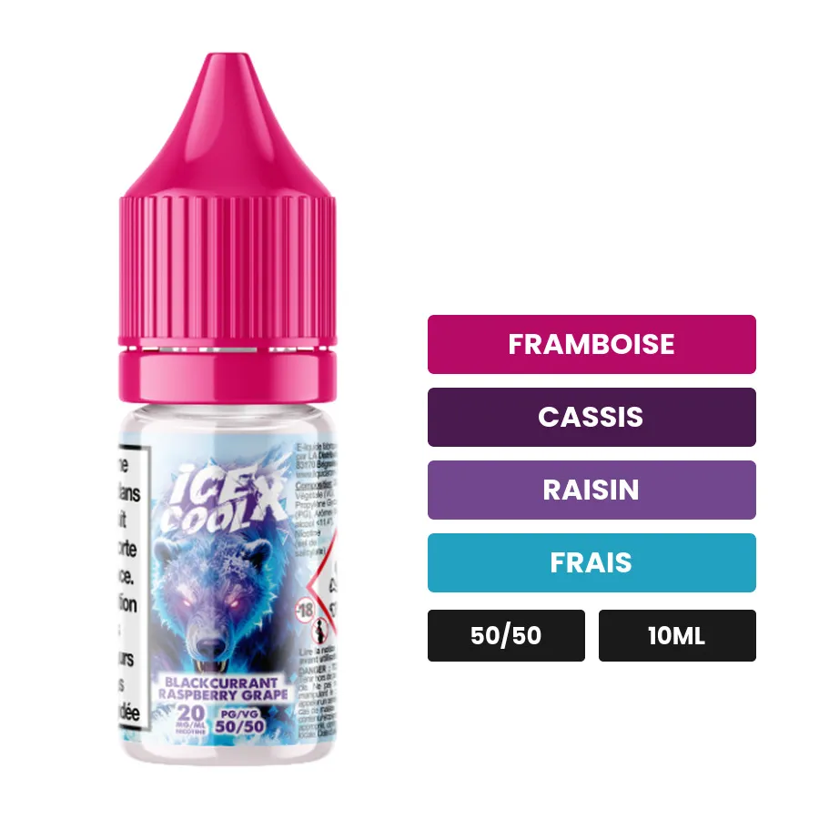 E-liquide Blackcurrant Raspberry Grape de Liquidarom, 10 ml, saveurs framboise, cassis, raisin et 1 autre, 20 mg de nicotine.