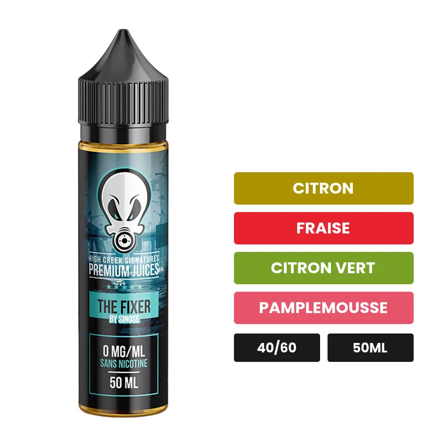 E-liquide The Fixer de Liquidarom, 50 ml, saveurs citron, fraise, citron vert et 3 autres.