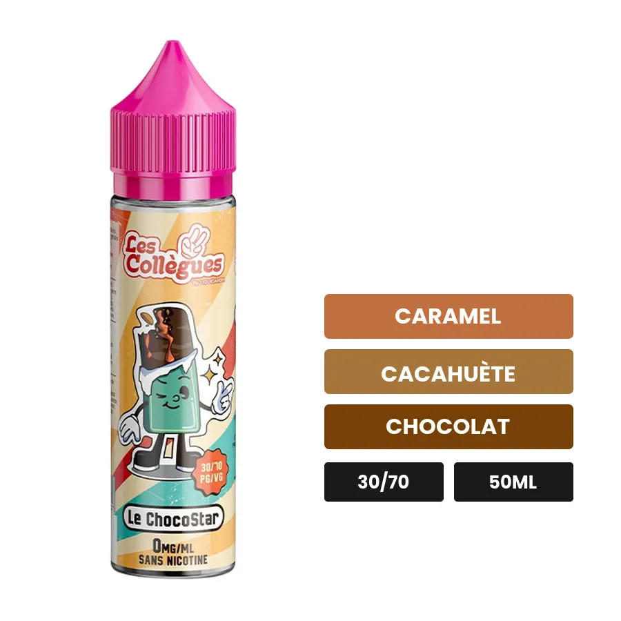 E-liquide Le Chocostar de Liquidarom, 50 ml, saveurs caramel, cacahuète et chocolat.