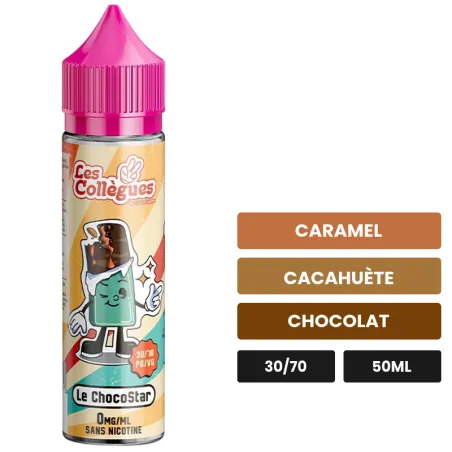 E-liquide Le Chocostar de Liquidarom, 50 ml, saveurs caramel, cacahuète et chocolat.