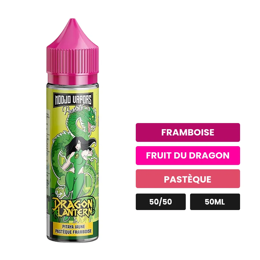 E-liquide Dragon Lantern de Liquidarom, 50 ml, saveurs framboise, fruit du dragon et pastèque.