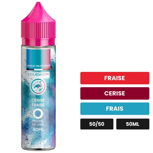 E-liquide Cerise Fraise de Liquidarom, 50 ml, saveurs fraise, cerise et frais.