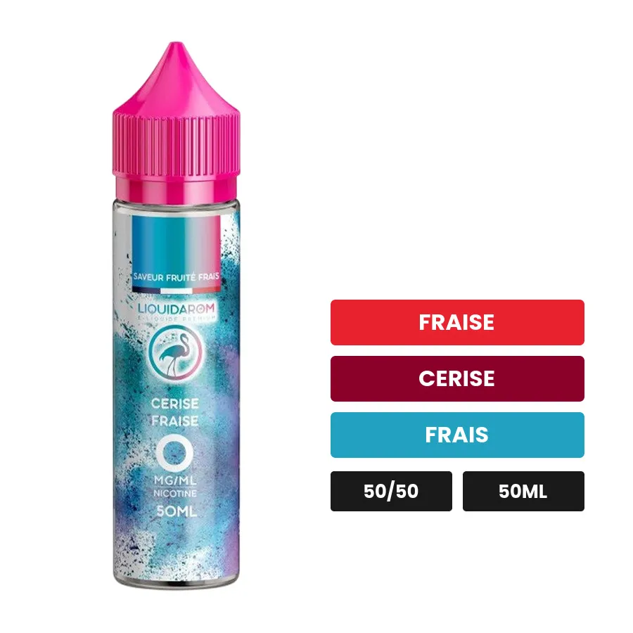 E-liquide Cerise Fraise de Liquidarom, 50 ml, saveurs fraise, cerise et frais.