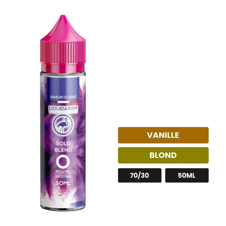 E-liquide Gold Blend de Liquidarom, 50 ml, saveurs vanille et blond, sans nicotine — prêt à booster de nicotine.