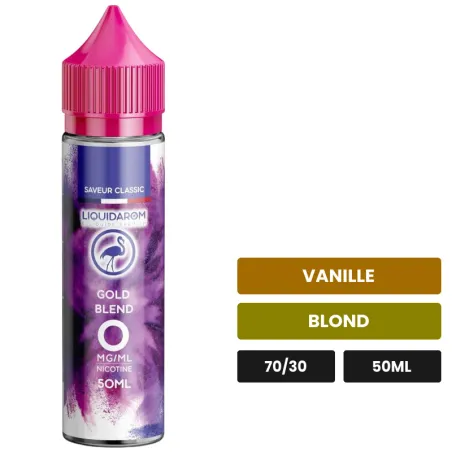 E-liquide Gold Blend de Liquidarom, 50 ml, saveurs vanille et blond, sans nicotine — prêt à booster de nicotine.