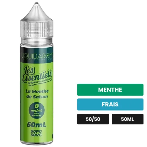 E-liquide La Menthe de Saison de Liquidarom, 50 ml, saveurs menthe et frais, sans nicotine — prêt à booster de nicotine.