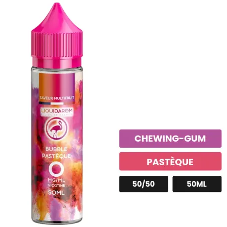 E-liquide Bubble Pastèque de Liquidarom, 50 ml, saveurs chewing-gum et pastèque, sans nicotine — prêt à booster de nicotine.