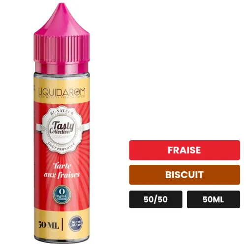 E-liquide Tarte aux Fraises de Liquidarom, 50 ml, saveurs fraise et biscuit, sans nicotine — prêt à booster de nicotine.