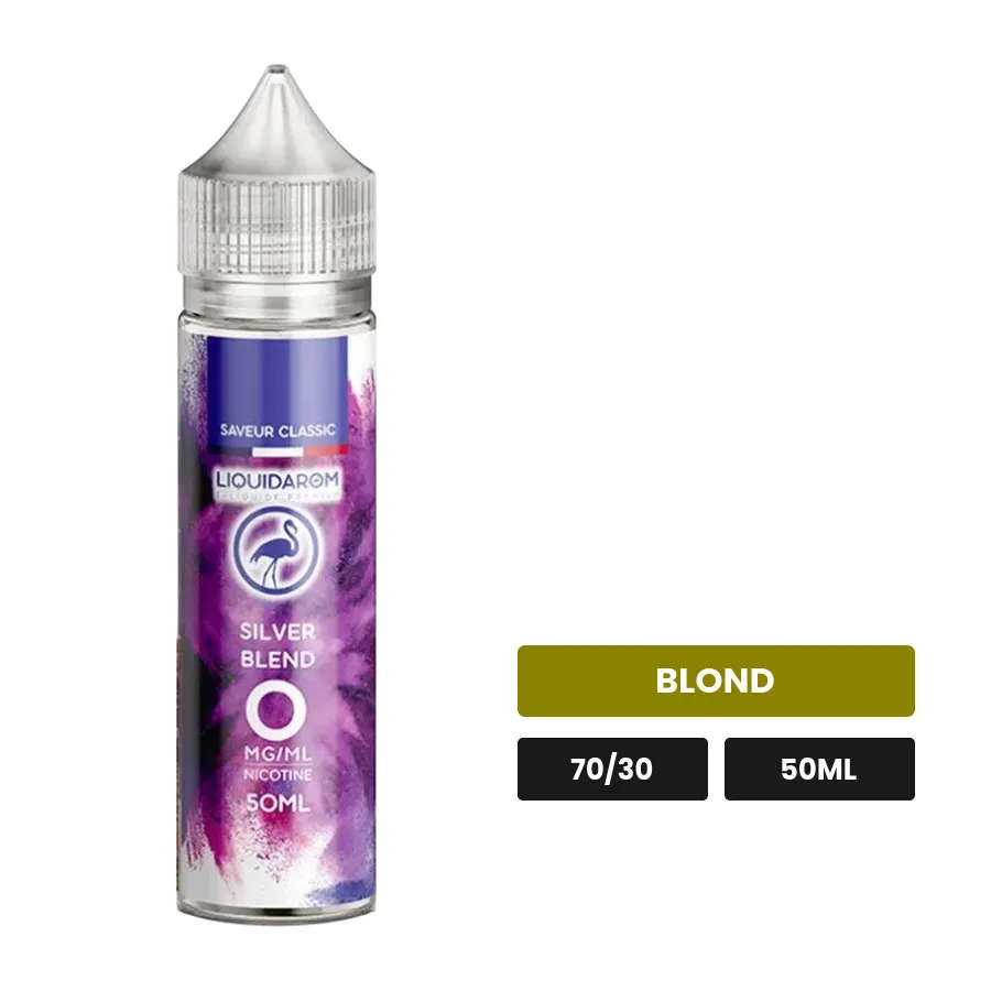 E-liquide Silver Blend de Liquidarom, 50 ml, saveur blond, sans nicotine — prêt à booster de nicotine.