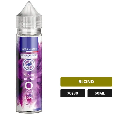 E-liquide Silver Blend de Liquidarom, 50 ml, saveur blond, sans nicotine — prêt à booster de nicotine.