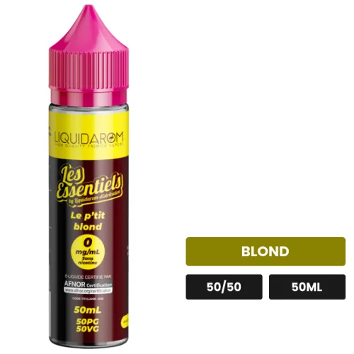 E-liquide Le P'tit Blond de Liquidarom, 50 ml, saveur blond, sans nicotine — prêt à booster de nicotine.
