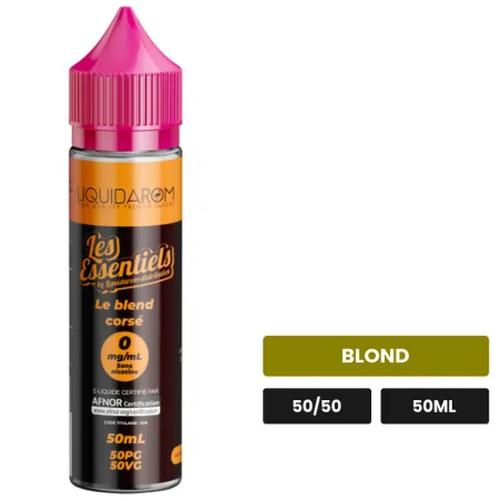 E-liquide Le Blend Corsé de Liquidarom, 50 ml, saveur blond, sans nicotine — prêt à booster de nicotine.