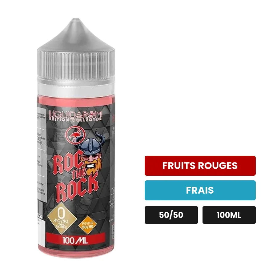 E-liquide Roc the Rock de Liquidarom, 100 ml, saveurs fruits rouges et frais, sans nicotine — prêt à booster de nicotine.