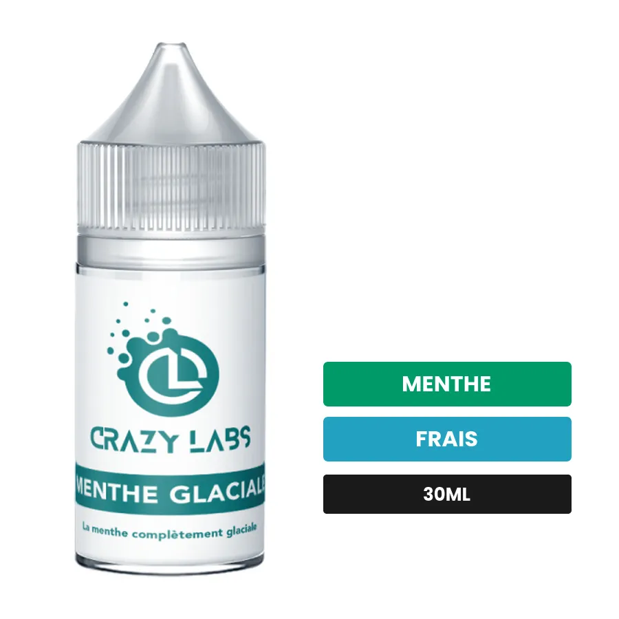 Arome concentre Menthe Glaciale de Crazy Labs, 30 ml, saveurs menthe et frais, sans nicotine — arôme à diluer de nicotine.
