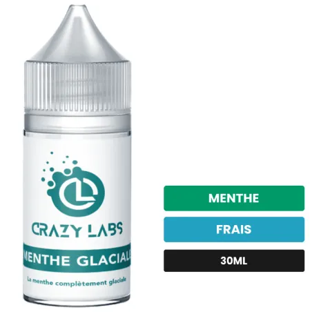 Arome concentre Menthe Glaciale de Crazy Labs, 30 ml, saveurs menthe et frais, sans nicotine — arôme à diluer de nicotine.