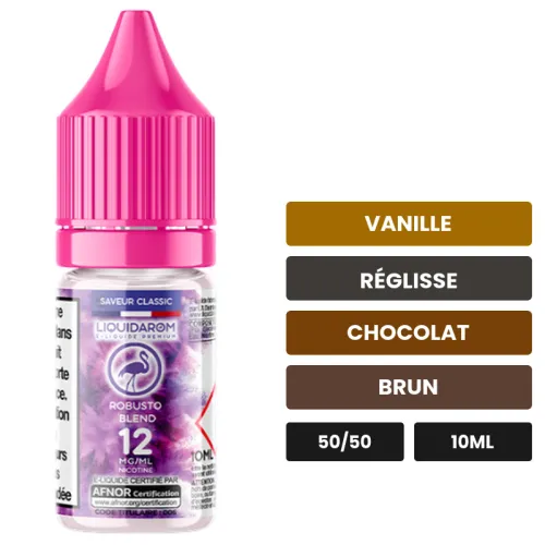 E-liquide Robusto Blend de Liquidarom, 10 ml, saveurs vanille, réglisse, chocolat et 1 autre.
