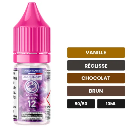 E-liquide Robusto Blend de Liquidarom, 10 ml, saveurs vanille, réglisse, chocolat et 1 autre.