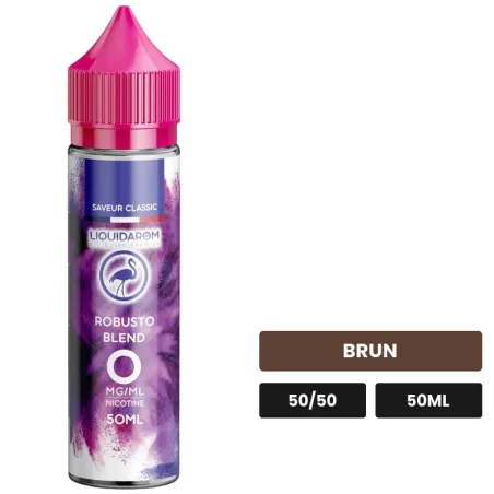 E-liquide Robusto Blend de Liquidarom, 50 ml, saveur brun, sans nicotine — prêt à booster de nicotine.