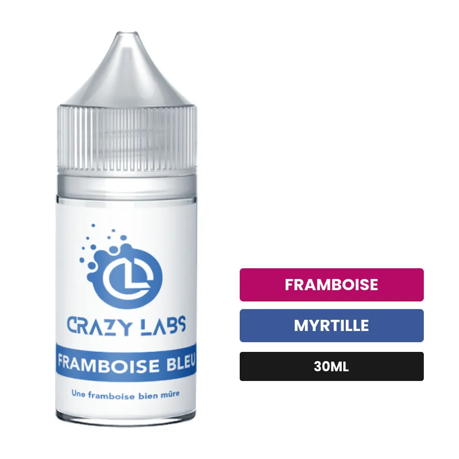 Arome concentre Framboise Bleue de Crazy Labs, 30 ml, saveurs framboise et myrtille, sans nicotine — arôme à diluer de.