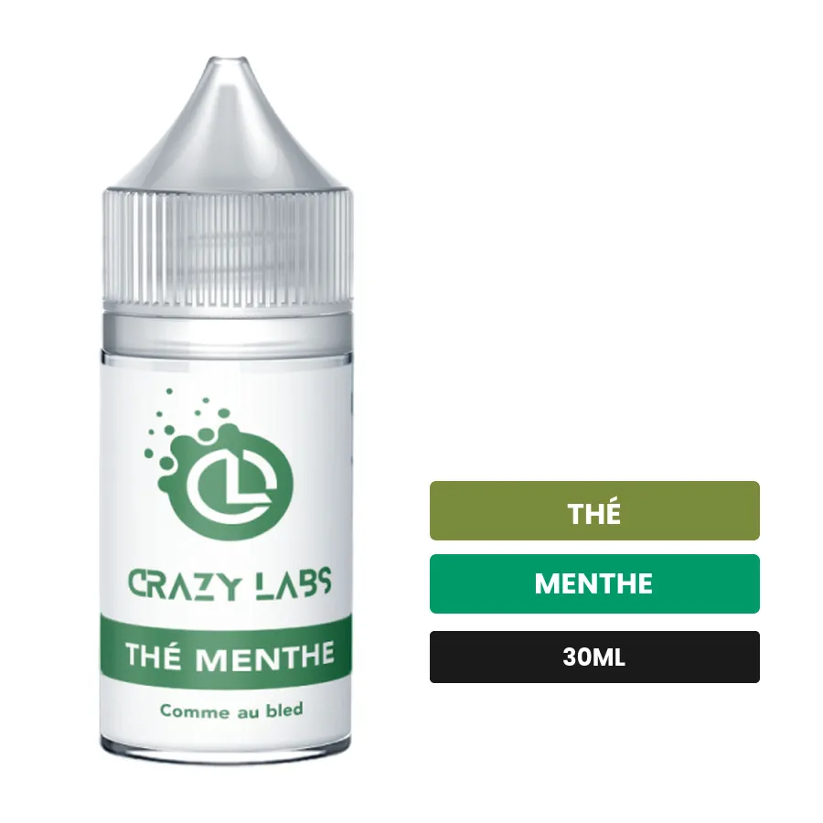 Arome concentre Thé Menthe de Crazy Labs, 30 ml, saveurs thé et menthe, sans nicotine — arôme à diluer de nicotine.