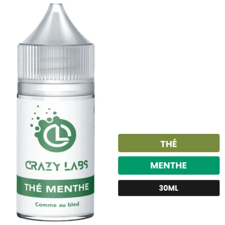 Arome concentre Thé Menthe de Crazy Labs, 30 ml, saveurs thé et menthe, sans nicotine — arôme à diluer de nicotine.