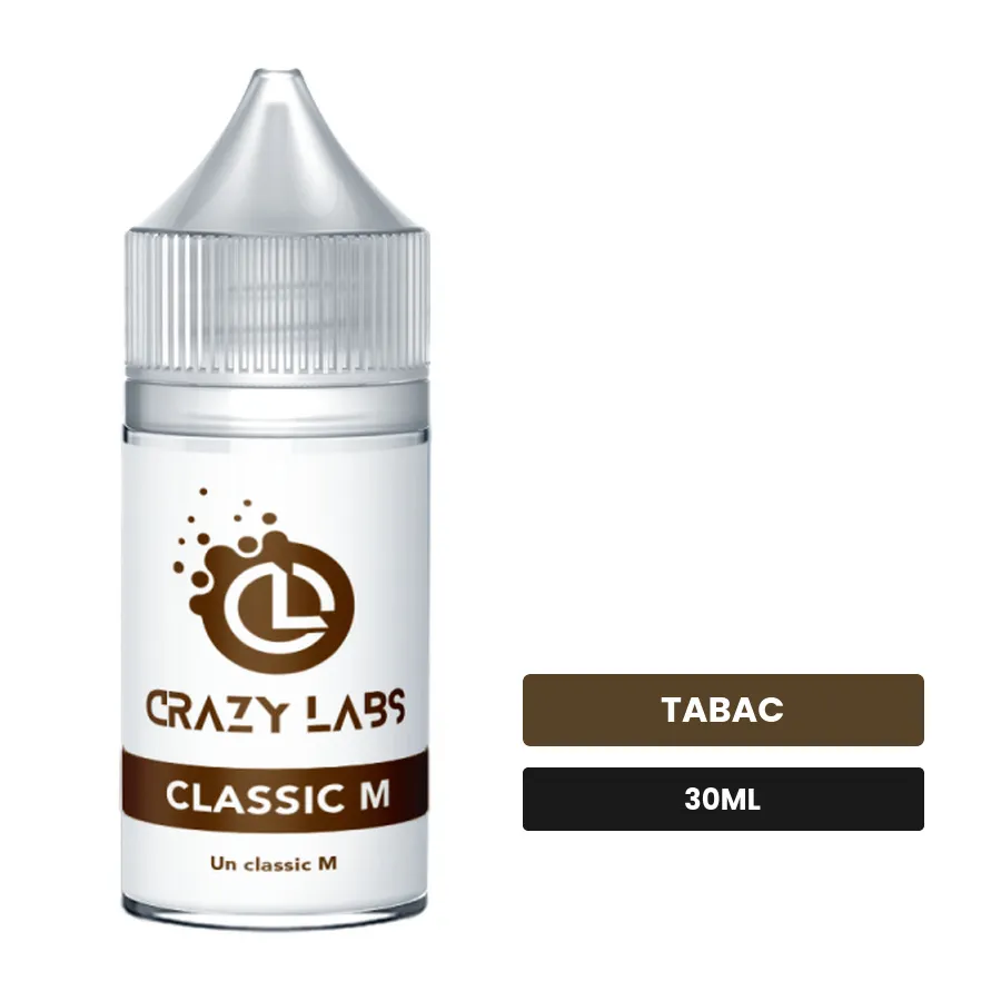 Arome concentre Classic M de Crazy Labs, 30 ml, saveur tabac, sans nicotine — arôme à diluer de nicotine.