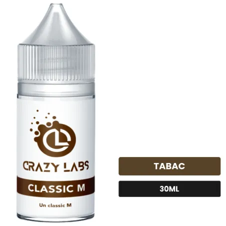 Arome concentre Classic M de Crazy Labs, 30 ml, saveur tabac, sans nicotine — arôme à diluer de nicotine.