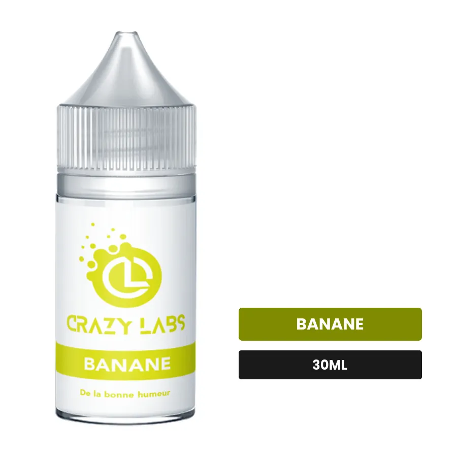 Arome concentre Banane de Crazy Labs, 30 ml, saveur banane, sans nicotine — arôme à diluer de nicotine.