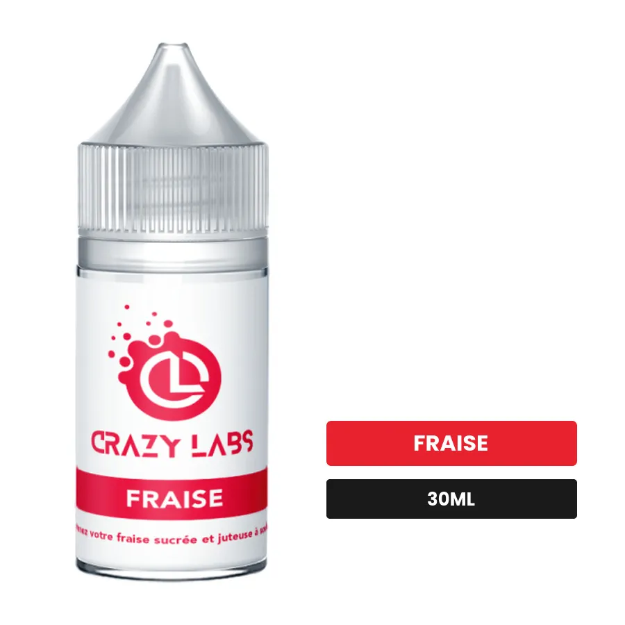 Arome concentre Fraise de Crazy Labs, 30 ml, saveur fraise, sans nicotine — arôme à diluer de nicotine.