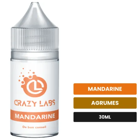 Arome concentre Mandarine de Crazy Labs, 30 ml, saveurs mandarine et agrumes, sans nicotine — arôme à diluer de nicotine.