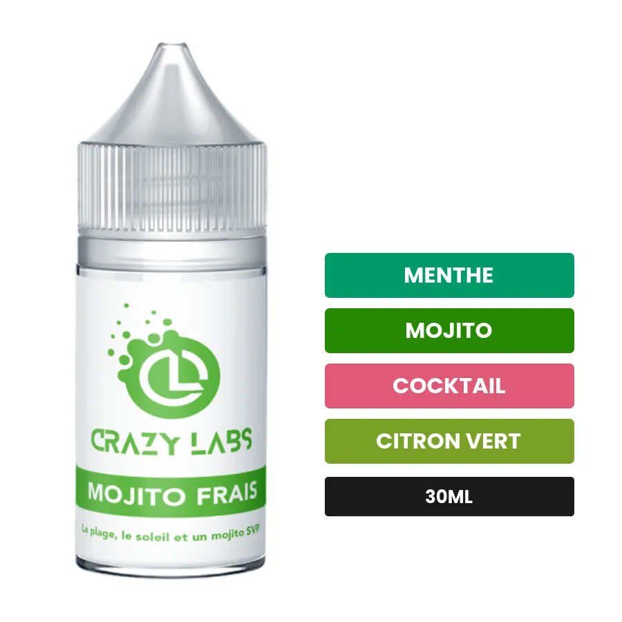 Arome concentre Mojito Frais de Crazy Labs, 30 ml, saveurs menthe, mojito, cocktail et 2 autres, sans nicotine — arôme à.
