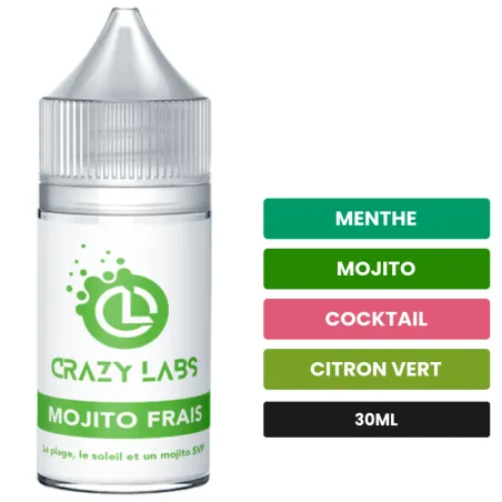 Arome concentre Mojito Frais de Crazy Labs, 30 ml, saveurs menthe, mojito, cocktail et 2 autres, sans nicotine — arôme à.