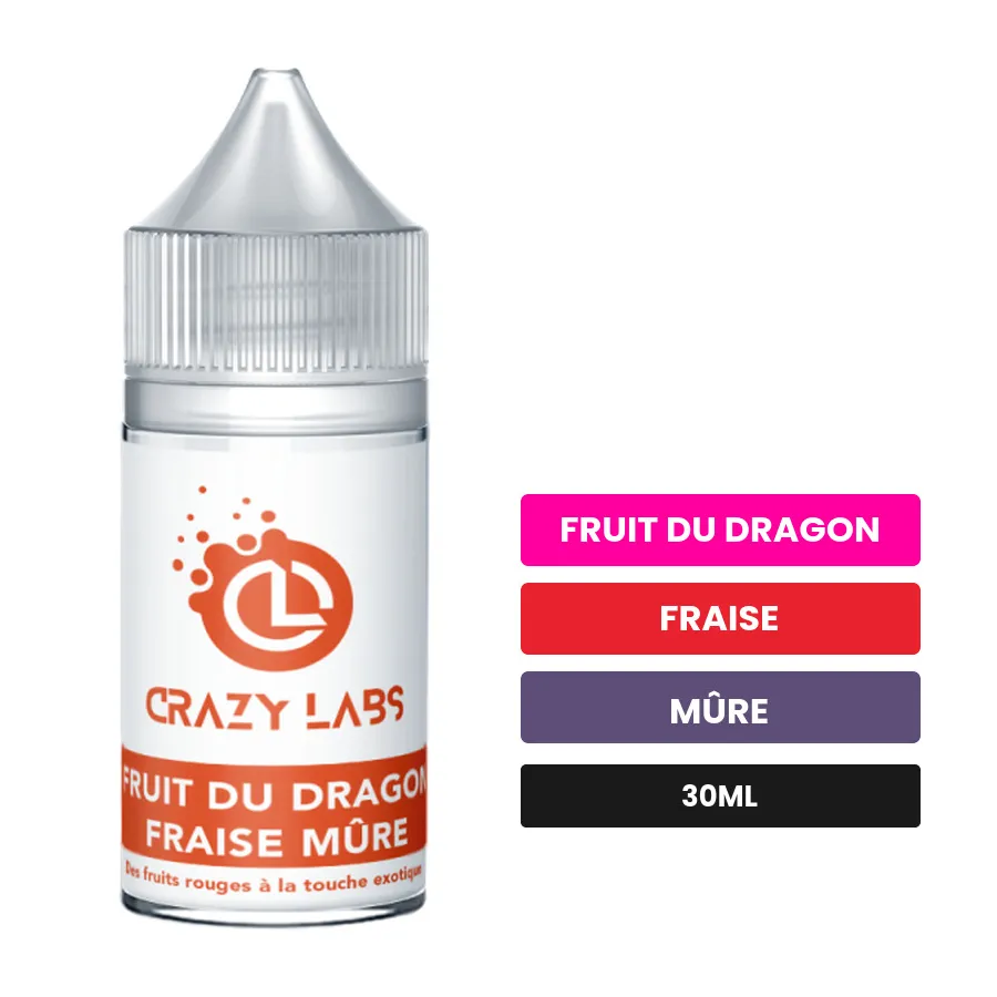 Arome concentre Fruit du Dragon Fraise Mûre de Crazy Labs, 30 ml, saveurs fruit du dragon, fraise et mûre, sans nicotine —.