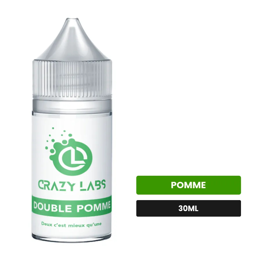 Arome concentre Double Pomme de Crazy Labs, 30 ml, saveur pomme, sans nicotine — arôme à diluer de nicotine.