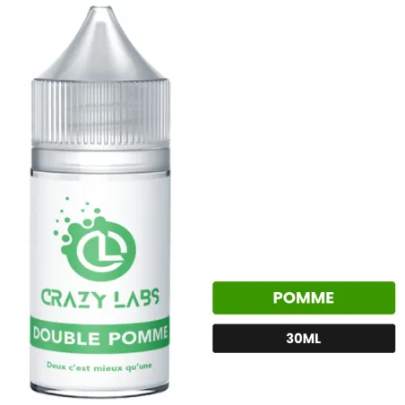 Arome concentre Double Pomme de Crazy Labs, 30 ml, saveur pomme, sans nicotine — arôme à diluer de nicotine.