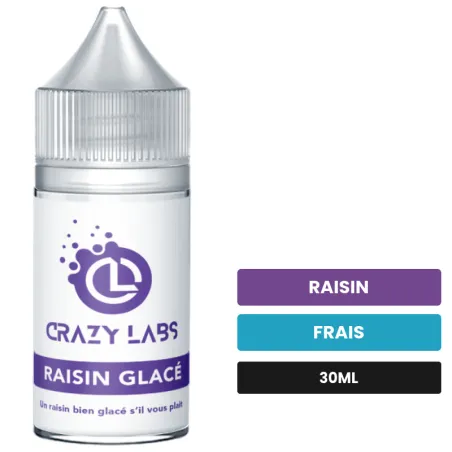 Arome concentre Raisin Glacé de Crazy Labs, 30 ml, saveurs raisin et frais, sans nicotine — arôme à diluer de nicotine.
