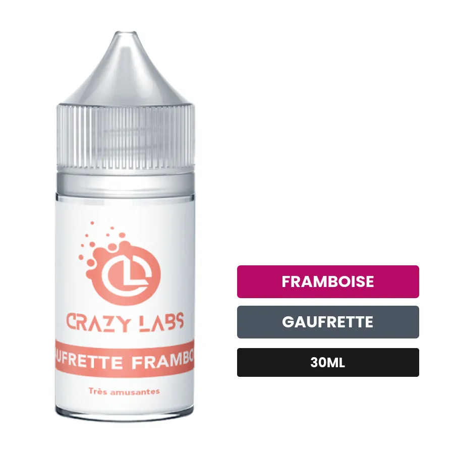 Arome concentre Gaufrette Framboise de Crazy Labs, 30 ml, saveurs framboise et gaufrette, sans nicotine — arôme à diluer de.