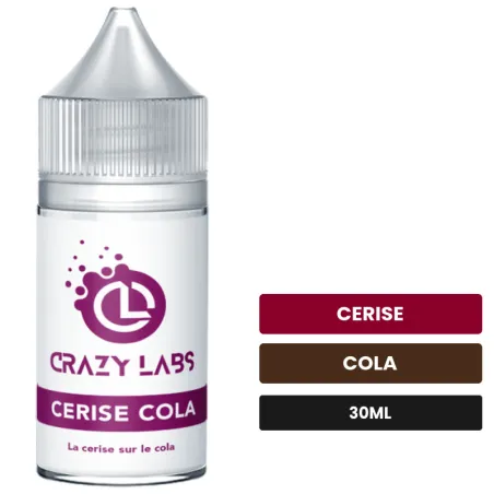 Arome concentre Cerise Cola de Crazy Labs, 30 ml, saveurs cerise et cola, sans nicotine — arôme à diluer de nicotine.