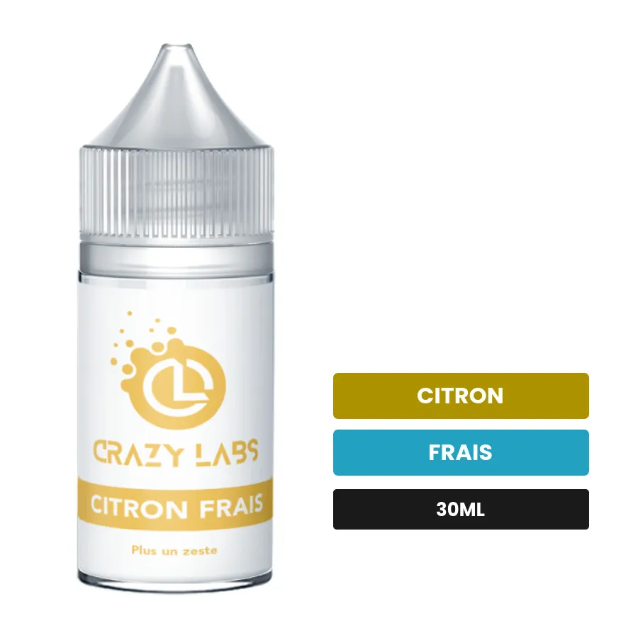 Arome concentre Citron Frais de Crazy Labs, 30 ml, saveurs citron et frais, sans nicotine — arôme à diluer de nicotine.