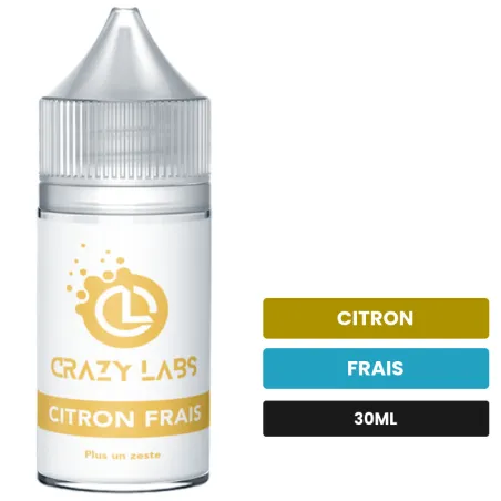 Arome concentre Citron Frais de Crazy Labs, 30 ml, saveurs citron et frais, sans nicotine — arôme à diluer de nicotine.