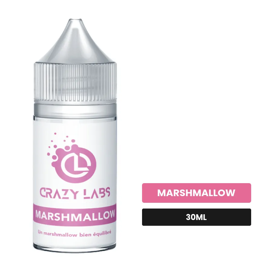 Arome concentre Marshmallow de Crazy Labs, 30 ml, saveur marshmallow, sans nicotine — arôme à diluer de nicotine.