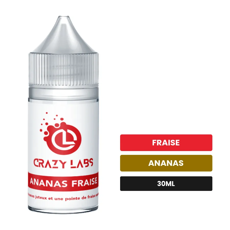 Arome concentre Ananas Fraise de Crazy Labs, 30 ml, saveurs fraise et ananas, sans nicotine — arôme à diluer de nicotine.