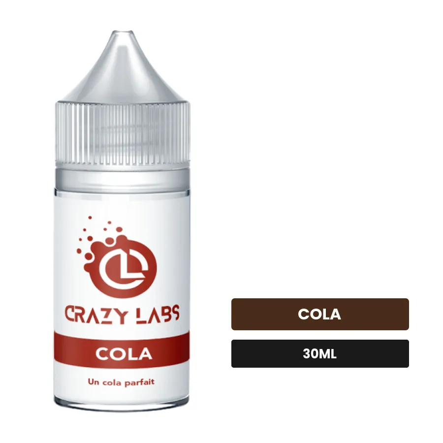 Arome concentre Cola de Crazy Labs, 30 ml, saveur cola, sans nicotine — arôme à diluer de nicotine.